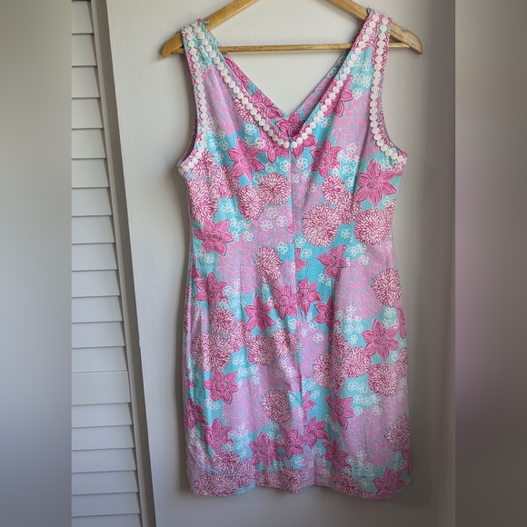 Vintage Lilly Pulitzer Floral Sleeveless Midi Dress With Zipper Pink Blue White - Picture 4 of 10